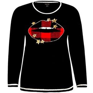 Torrid Buffalo Plaid Gold Stars Holiday Black Cotton Knit Plus 3X Sweater 22/24